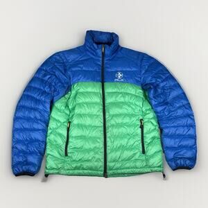 Polo Ralph Lauren Mens RLX Blue Green Block Down Puffer Jacket Coat Size Large